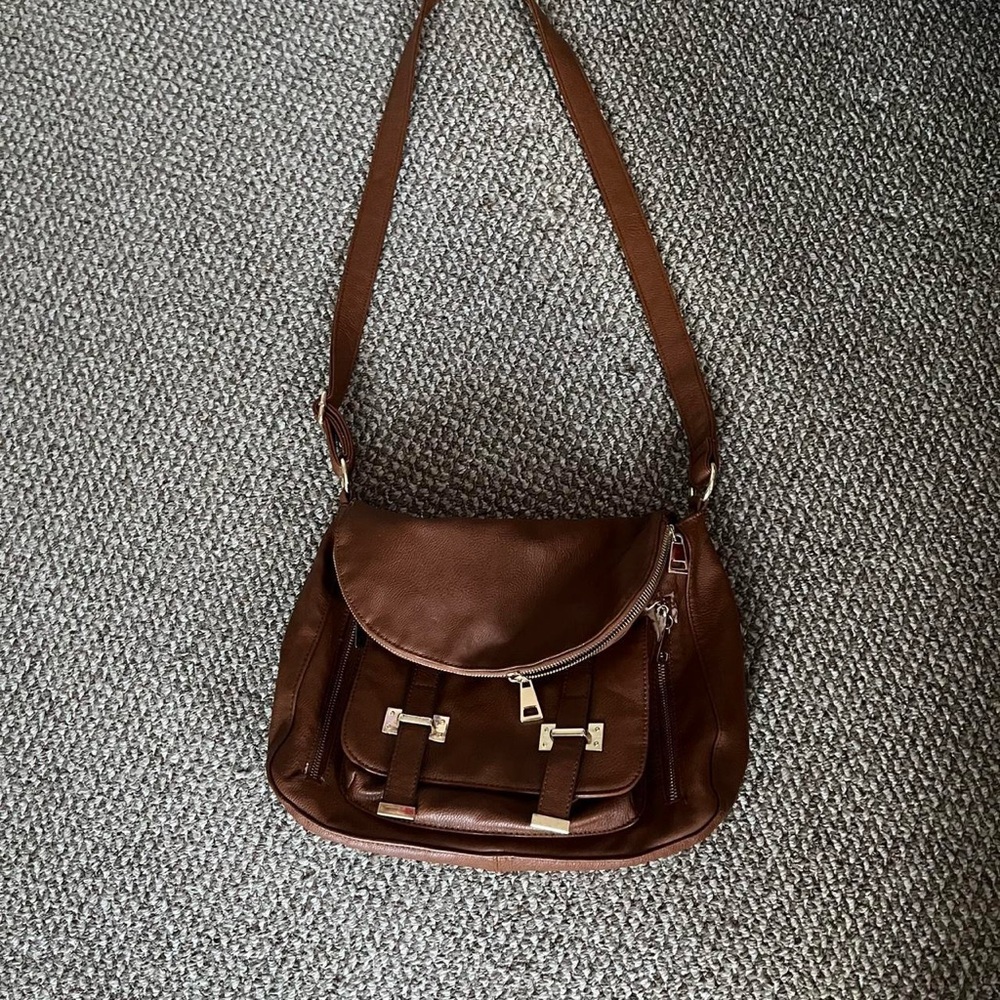 Brown Crossbody Bag with Gold Accents